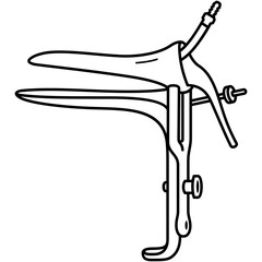 Surgical vaginal speculum. Large bivalve instrument for gynecological examination. Sterile medical tool. Vector outline icon.