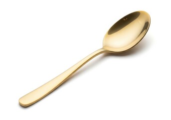 Polished metallic eating utensil showcases a bright golden finish against a plain white background