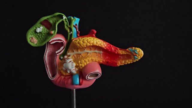 Medical model of human pancreas displayed on a table during a consultation concept