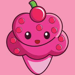 Sweet pink berry flavored ice cream cone illustration