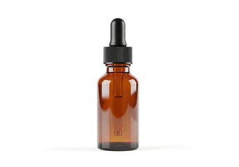 Fototapeta premium Amber glass dropper bottle stands centered against a clean white background