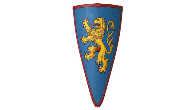 Isolated medieval shield with a rampant lion emblem a symbol of heraldry history heritage - Powered by Adobe