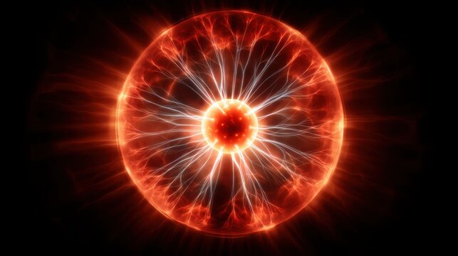 Vibrant Energy Sphere with Electrifying Filaments and Radiant Glow on a Dark Background for Dynamic Space Imagery