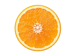 Isolated half of ripe, juicy, flavorful orange fruit with pulp radiating from the center
