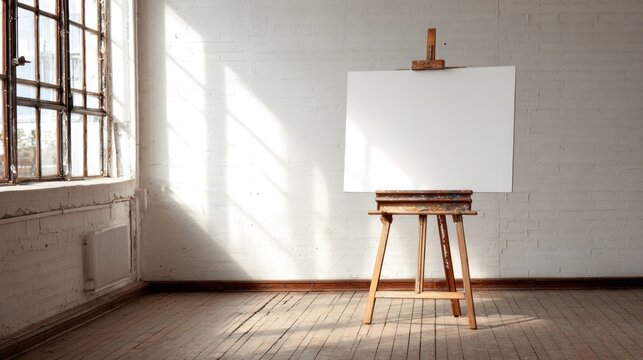 Empty easel in sunlit room - Powered by Adobe