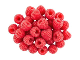 Isolated pile of ripe red raspberries, sweet juicy delicious healthy summer berry heap