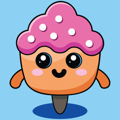 Adorable kawaii popsicle character with pink frosting and big sparkling eyes on blue