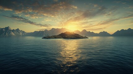 Fototapeta premium Serene island scene at sunset.