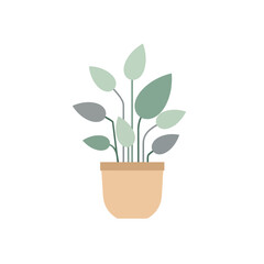 Fototapeta premium Stylized potted plant illustration showcasing a subtle blend of green and gray leaves minimal