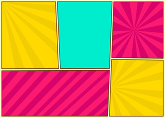 Comic book page divided by lines, retro background mock-up, comics template, vector illustration