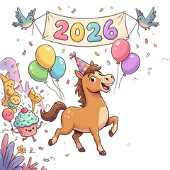 Fototapeta premium Happy New Year 2026 horse celebration.