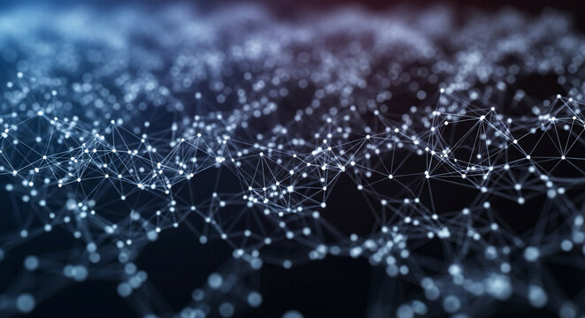 Stunning abstract background visualizing complex digital data connections and futuristic global network structures with glowing nodes - Powered by Adobe