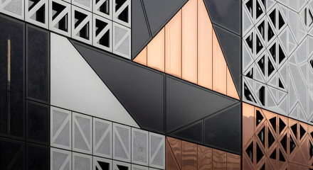 Contemporary Copper and Grey Geometric Architectural Facade