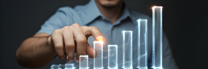 Businessman interacting with glowing digital graph representing data analysis and future growth