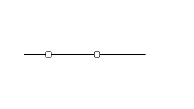 Animation Minimal black Timeline with Three Circular Points on White Background. Animated moving line with appearing 3 checkpoints as circles.