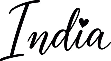 Obraz premium Elegant india text with a small red heart symbol