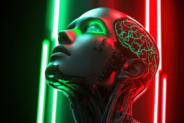 Exploring the mind of artificial intelligence through a cyborg representation with neon lights