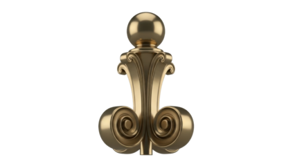 Isolated ornate decorative moulding element in gold color for furniture decoration material