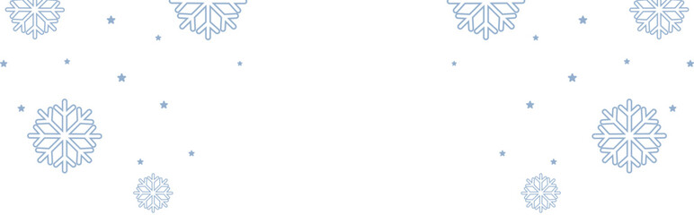 Frosty winter border with pale blue geometric snowflakes and scattered stars framing wide white copy space, perfect for Christmas greetings, seasonal invitations, web banners, and festive holiday prom © bibin