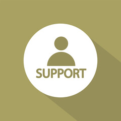 Customer person SUPPORT icon. User assistance Vector symbol. Rounded square background. Flat design long shadow style.