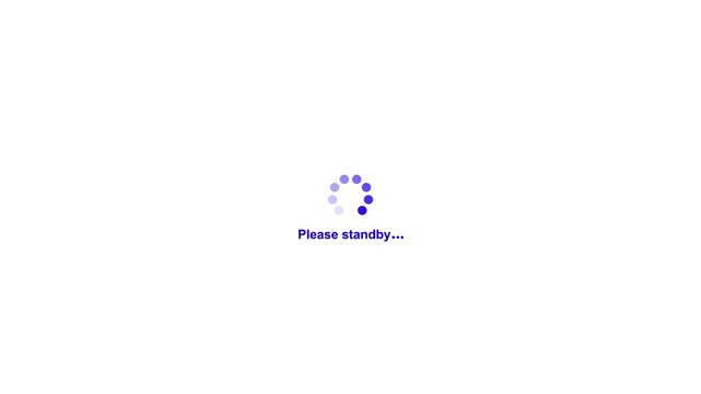 Animated loading spinner with text Please standby. Spinning waiting icon on background. Loading circle animation. Seamless Loop