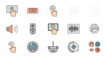 Set of icons representing technology and user interface elements.