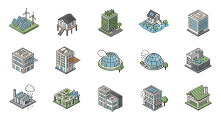 Isometric Building and Architecture Icon Set Illustration.