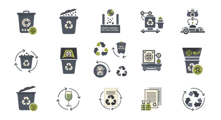 Recycling and Waste Management Icons Set.