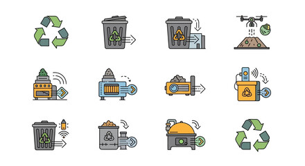 Recycling and Waste Management Icons - A Sustainable Future.