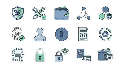 Security and Technology Icons Representing Digital Protection.