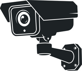 Black silhouette of a security camera mounted on a wall