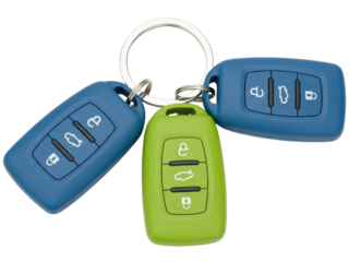 Isolated vehicle keys on keyring representing modern automotive technology and safety systems