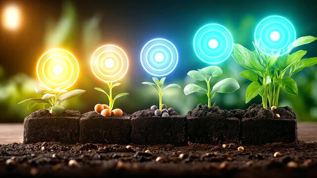 Essential nutrients display, plant growth seedling, magnesium potassium phosphorus, nitrogen zinc calcium, soil composition visual, agricultural science concept, botanical nutritio