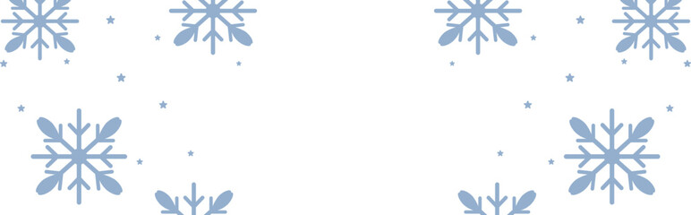 Frosty winter border with pale blue geometric snowflakes and scattered stars framing wide white copy space, perfect for Christmas greetings, seasonal invitations, web banners, and festive holiday prom © bibin
