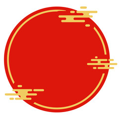Abstract Red Circular Border with Auspicious Golden Oriental Patterns