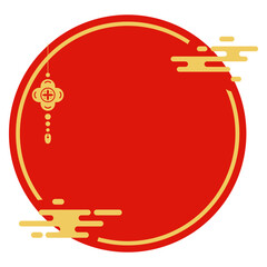 Vibrant Red Circular Frame with Traditional Golden Asian Decor and Auspicious Ornament