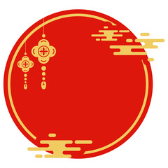 Golden Lanterns and Auspicious Clouds on a Red Circle Background