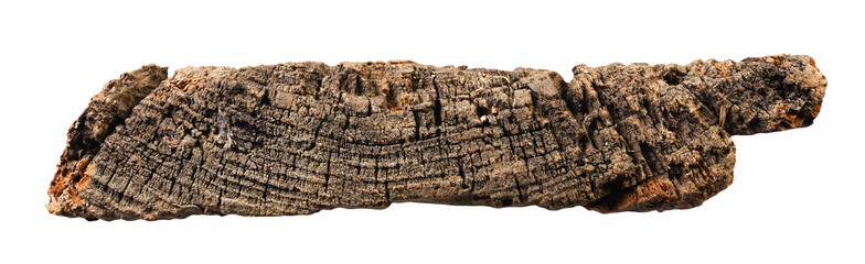 The end of an old wood board isolated on a white background.