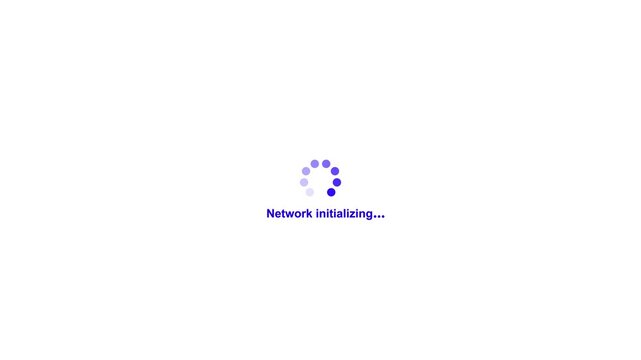 Loading spinner animation with text Network initializing. Spinning waiting icon on background. Loading circle animation. Seamless Loop