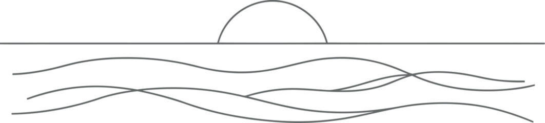 Minimalist line art of a sunset over wavy ocean waters