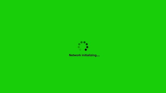 Loading spinner animation with text Network initializing. Spinning waiting icon on background. Loading circle animation. Seamless Loop