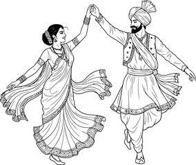 Traditional indian couple dancing together in festive attire