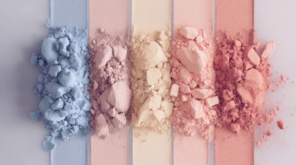 Pastel crushed powder makeup palette in soft vertical stripes. AI generative
