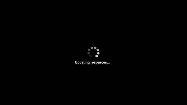 Loading spinner animation with text Updating resources. Spinning waiting icon on background. Loading circle animation. Seamless Loop