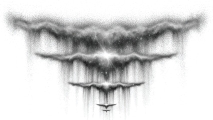 Abstract waterfall magic pattern design element. Black and white magic light effect with star dust background. Falling water particles on transparent background. Shiny stardust for game asset