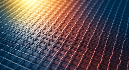 Abstract metallic grid texture with dramatic warm and cool lighting creating a futuristic technological background pattern