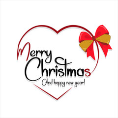 Merry Christmas and happy new year typography With heart and a bow isolated on a white background