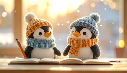 かわいいペンギンたちの勉強風景