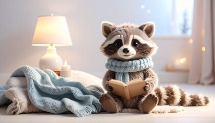 読書を楽しむアライグマのマスコット