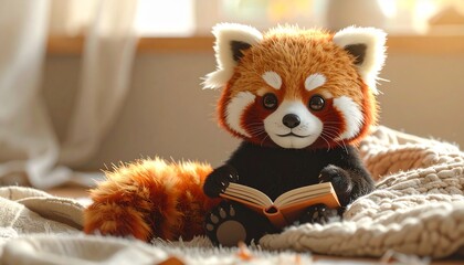 読書を楽しむレッサーパンダのマスコット